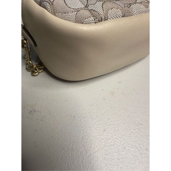 Coach Signature Chain Leather Jacquard Quilt Print Crossbody Bag Stone Ivory - Picture 10 of 10